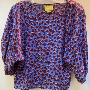 Anthropologie Silk Heart Blouse by Maeve, Size XS